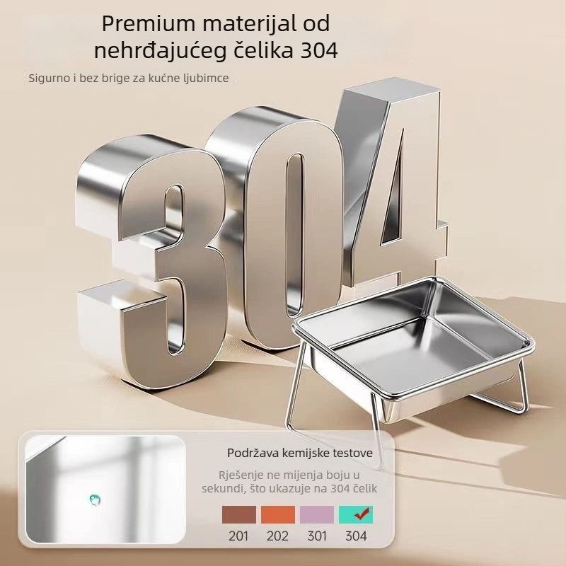 Posuda od nehrđajućeg čelika za kućne ljubimce s podignutim držačem za piće i zaštitom vrata za pse i mačke