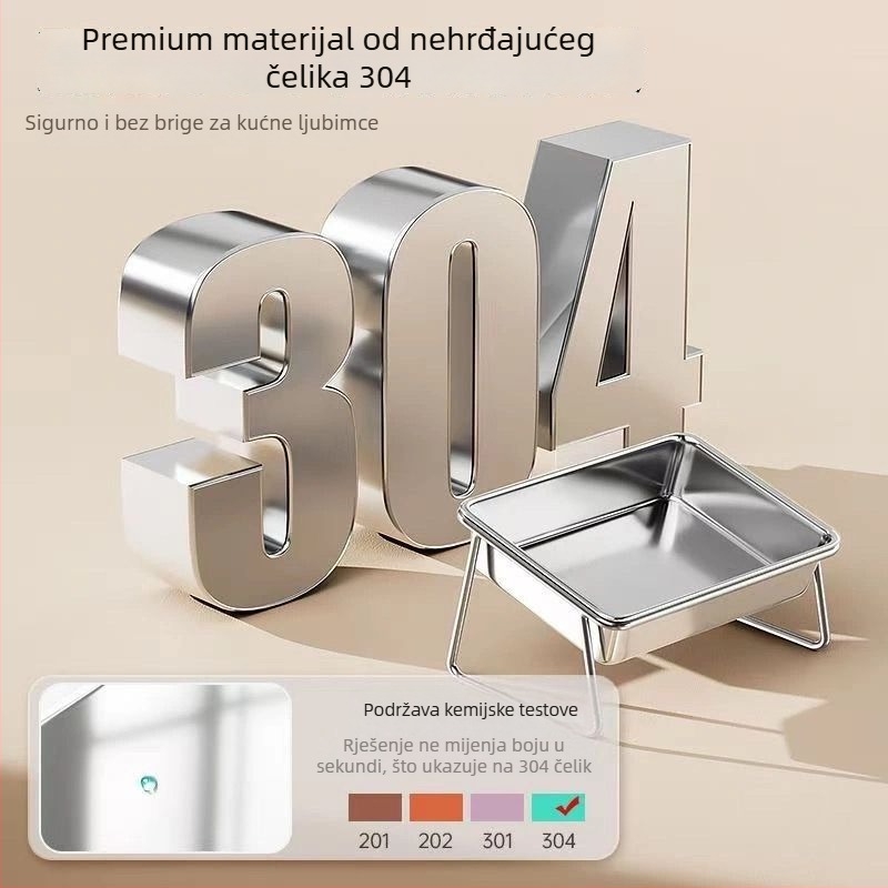 Posuda od nehrđajućeg čelika za kućne ljubimce s podignutim držačem za piće i zaštitom vrata za pse i mačke