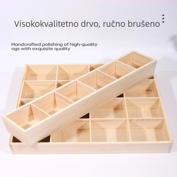 Stolna drvena kutija za skladištenje s više pretinaca, borovo drvo, raspored od devet odjeljaka, kapacitet 18 L, moderni minimalistički stil