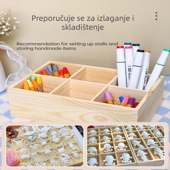 Stolna drvena kutija za skladištenje s više pretinaca, borovo drvo, raspored od devet odjeljaka, kapacitet 18 L, moderni minimalistički stil