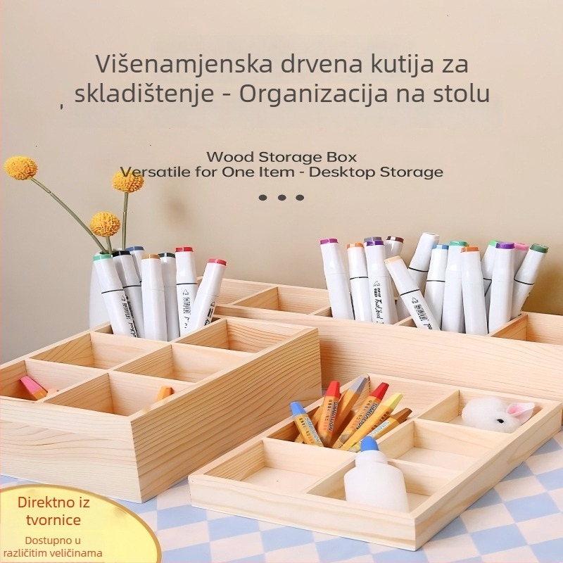 Stolna drvena kutija za skladištenje s više pretinaca, borovo drvo, raspored od devet odjeljaka, kapacitet 18 L, moderni minimalistički stil