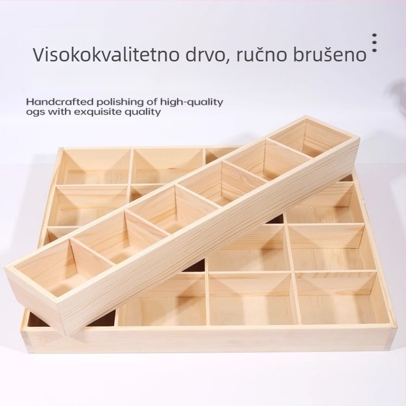 Stolna drvena kutija za skladištenje s više pretinaca, borovo drvo, raspored od devet odjeljaka, kapacitet 18 L, moderni minimalistički stil