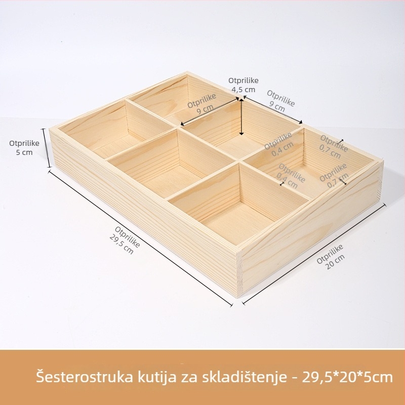 Stolna drvena kutija za skladištenje s više pretinaca, borovo drvo, raspored od devet odjeljaka, kapacitet 18 L, moderni minimalistički stil