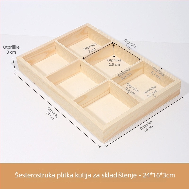 Stolna drvena kutija za skladištenje s više pretinaca, borovo drvo, raspored od devet odjeljaka, kapacitet 18 L, moderni minimalistički stil