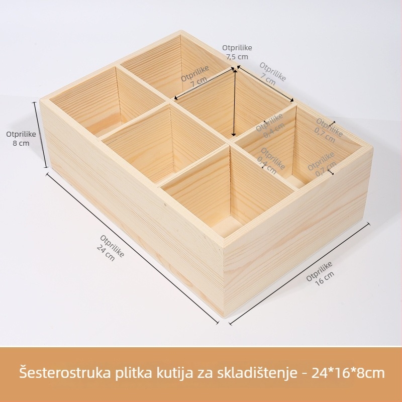 Stolna drvena kutija za skladištenje s više pretinaca, borovo drvo, raspored od devet odjeljaka, kapacitet 18 L, moderni minimalistički stil