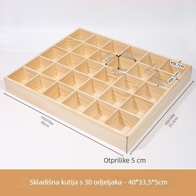 Stolna drvena kutija za skladištenje s više pretinaca, borovo drvo, raspored od devet odjeljaka, kapacitet 18 L, moderni minimalistički stil