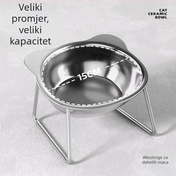 Podignuta posuda za mačke od nehrđajućeg čelika s držačem protiv prevrnuća