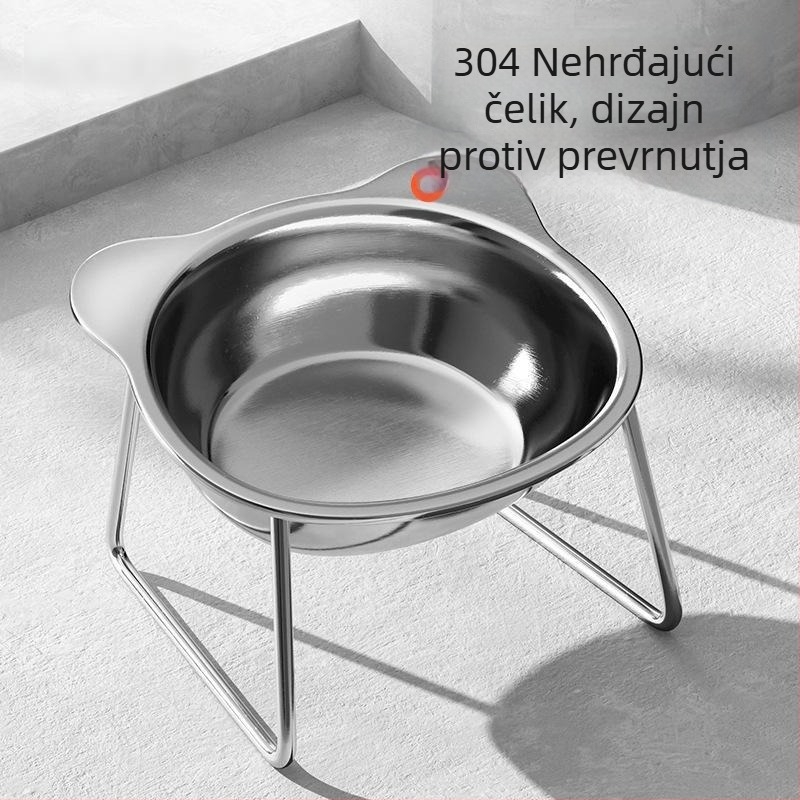 Podignuta posuda za mačke od nehrđajućeg čelika s držačem protiv prevrnuća