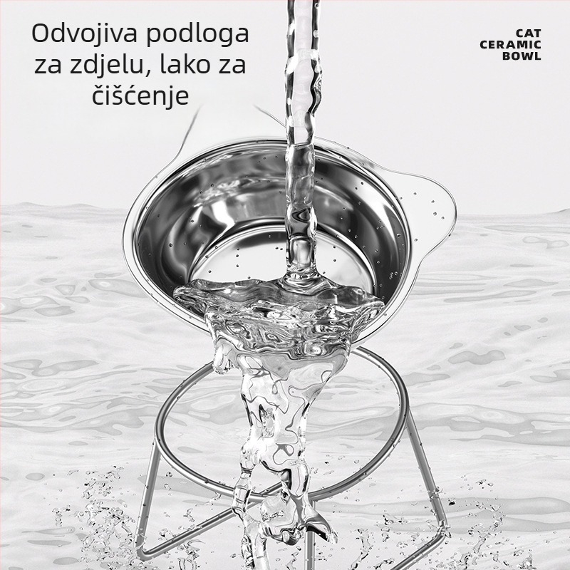 Podignuta posuda za mačke od nehrđajućeg čelika s držačem protiv prevrnuća