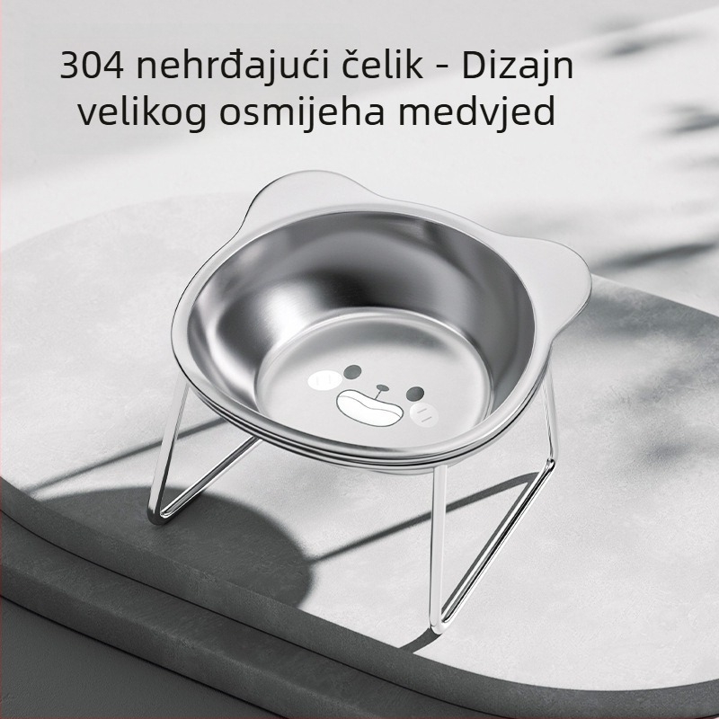Podignuta posuda za mačke od nehrđajućeg čelika s držačem protiv prevrnuća
