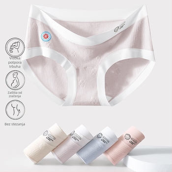 Pamukaste trudničke gaćice s niskim strukom, prozračan, 95–100% pamuk, podstava od pamuka 100%, za sve faze trudnoće