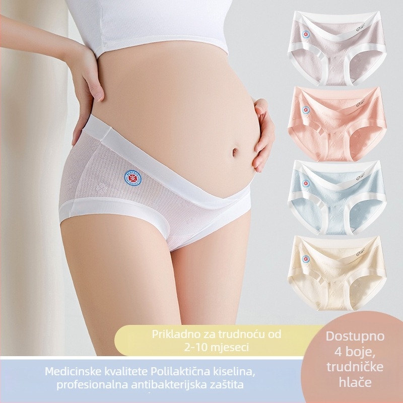 Pamukaste trudničke gaćice s niskim strukom, prozračan, 95–100% pamuk, podstava od pamuka 100%, za sve faze trudnoće