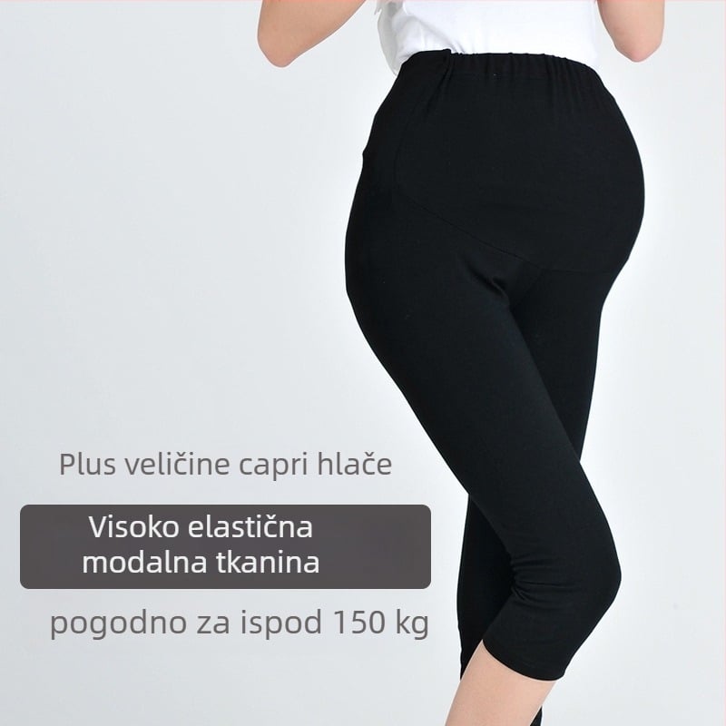 Trudničke krojene hlače s visokim strukom i podrškom za trbuh, modal-pamučna smjesa (90–95% pamuka), visoka elastičnost, tijesni kroj