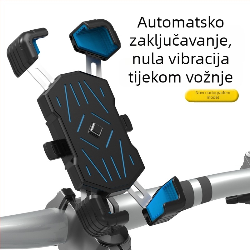 Univerzalni držač za telefon za bicikle, motore i električna vozila — ABS + nehrđajući čelik, ekološki prihvatljiv plast, univerzalni dizajn, kompatibilan s biciklima, planinskim i cestovnim, motociklom, električnim vozilom i skuterom; podržava prilagodbu