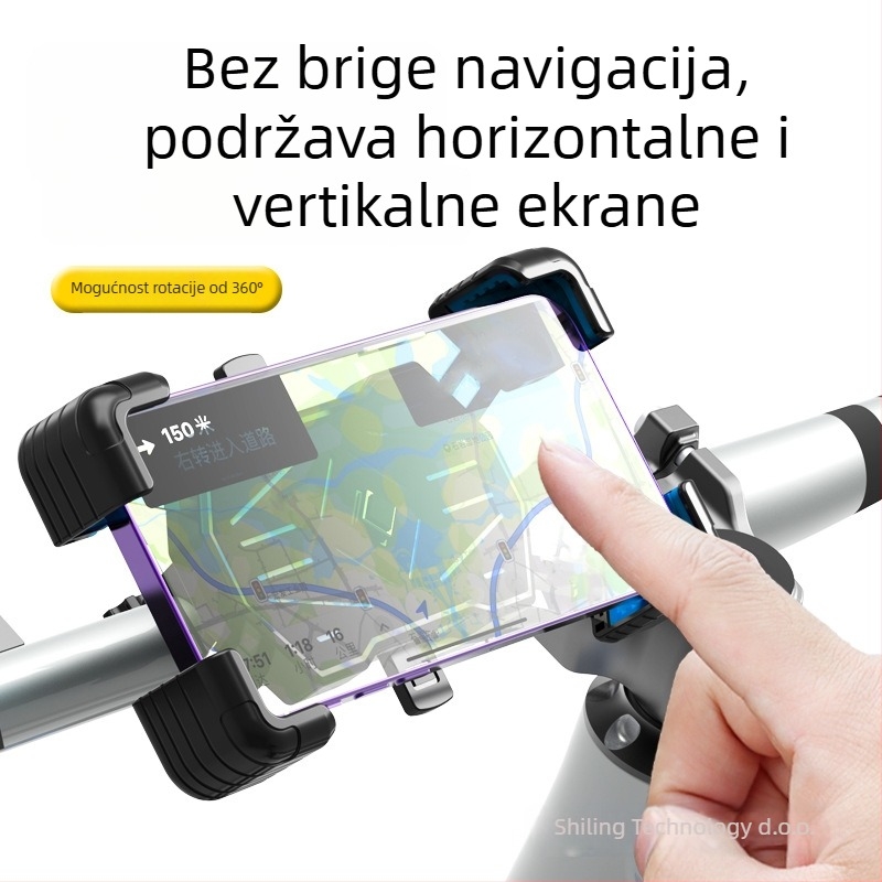 Univerzalni držač za telefon za bicikle, motore i električna vozila — ABS + nehrđajući čelik, ekološki prihvatljiv plast, univerzalni dizajn, kompatibilan s biciklima, planinskim i cestovnim, motociklom, električnim vozilom i skuterom; podržava prilagodbu