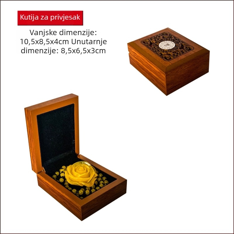 Drvena kutija za nakit s graviranjem i žutom svilenom unutrašnjošću, pogodna za narukvice, Buddhist perle i Bodhi dijelove te ogrlice; model 99, sveobuhvatno pakiranje, mogućnost tiska loga