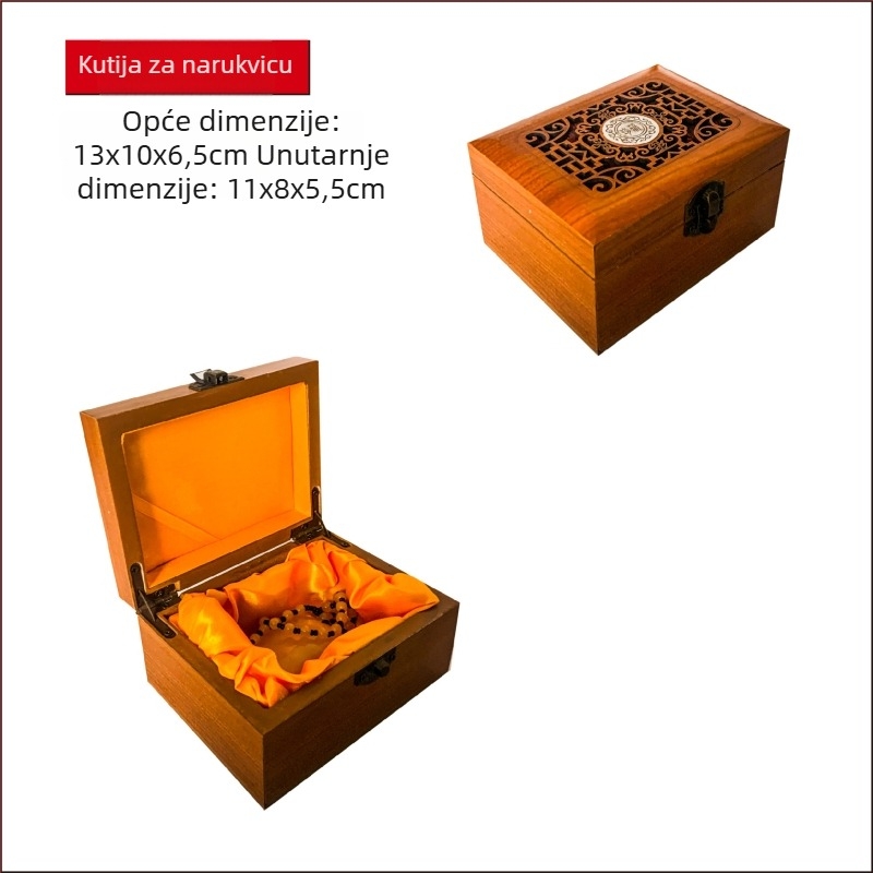 Drvena kutija za nakit s graviranjem i žutom svilenom unutrašnjošću, pogodna za narukvice, Buddhist perle i Bodhi dijelove te ogrlice; model 99, sveobuhvatno pakiranje, mogućnost tiska loga