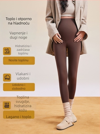 Trudničke joga hlače s visokim strukom, podrška trbuha, flis unutarnja podstava, uski kroj, zima, od najlona