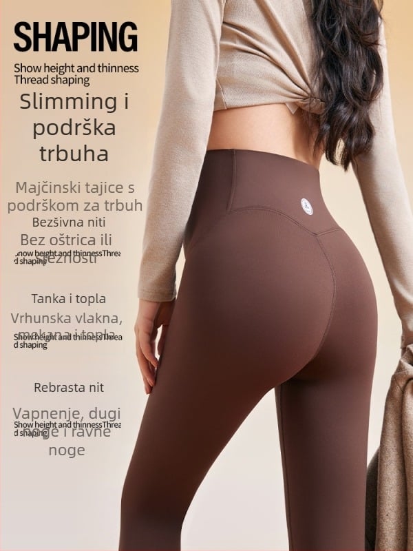 Trudničke joga hlače s visokim strukom, podrška trbuha, flis unutarnja podstava, uski kroj, zima, od najlona