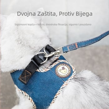 Mačji prsluk u stilu veste od platna, vučna traka za šetnju