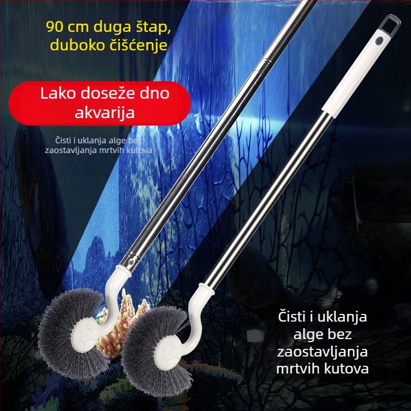 Četka za čišćenje akvarija s produženim prilagodljivim dizajnom, plastična konstrukcija, uklanja alge