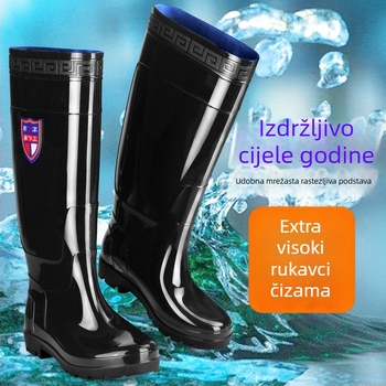 Muške kišne čizme do koljena, PVC gornji dio, gumeni potplat, unutrašnjost od umjetnog krzna, protuklizne i otporne na habanje