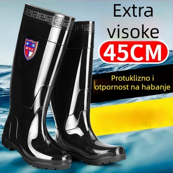 Muške kišne čizme do koljena, PVC gornji dio, gumeni potplat, unutrašnjost od umjetnog krzna, protuklizne i otporne na habanje