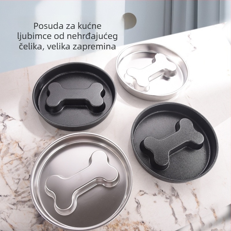 Crna čelična zdjela od nehrđajućeg čelika s udarenom teksturom za sporo hranjenje, s dijelnikom, protiv prosipanja, za mačke i pse