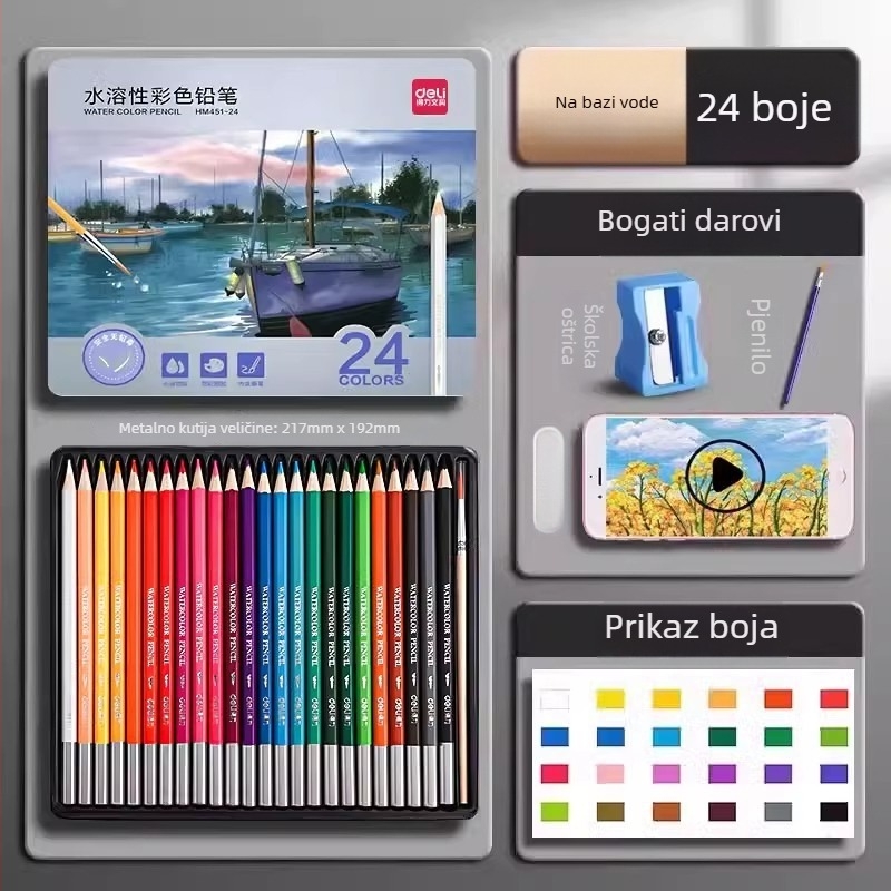 Deli vodotopne bojice u metalnoj kutiji za učenike