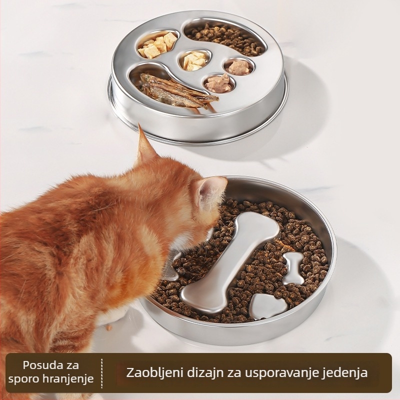 Nehrđajuća čelična posuda za polagano hranjenje kućnih ljubimaca s protukliznim dnom