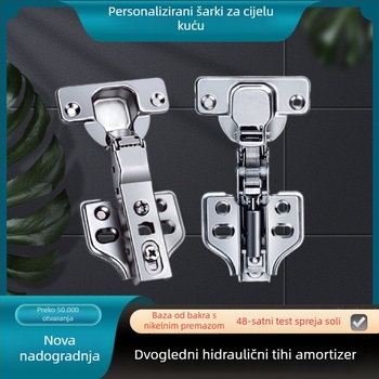 Dvostupanjski hidraulični šarki za garderobu — tip pozicioniranja, hladno valjani čelik, hidrauličko dampiranje, nikl i bakar premaz