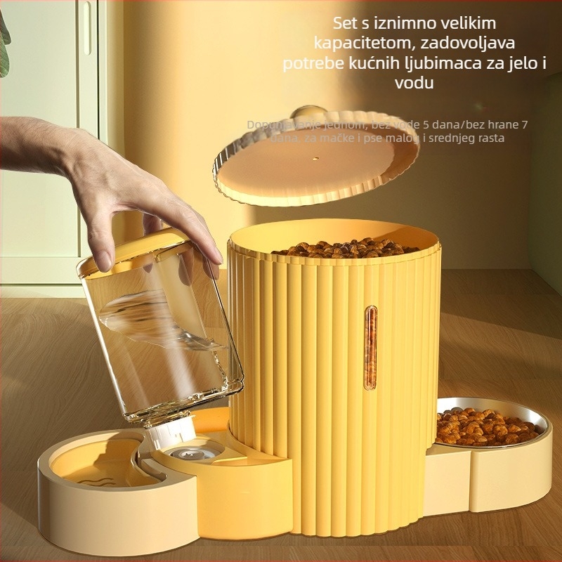 HelloJoy Automatski napajanje vode za kućne ljubimce i set zdjeli za mačke i pse — Materijal PP, Veliki kapacitet, Potpuno automatsko hranjenje