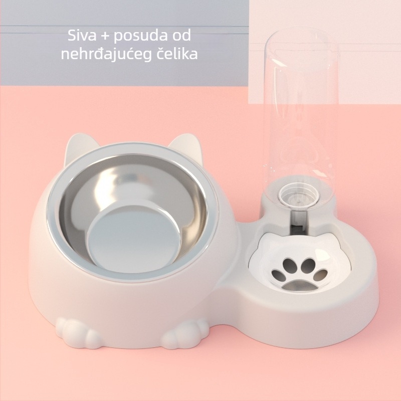 Automatska zdjela za vodu i hranu za mačke s zaštitom vrata i protiv prevrnutja (plastika)