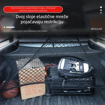 Stražnja mreža za prtljažnik, poliester, univerzalna prilagodba, sklopiva, prilagodljiva, mogućnost otiska logotipa