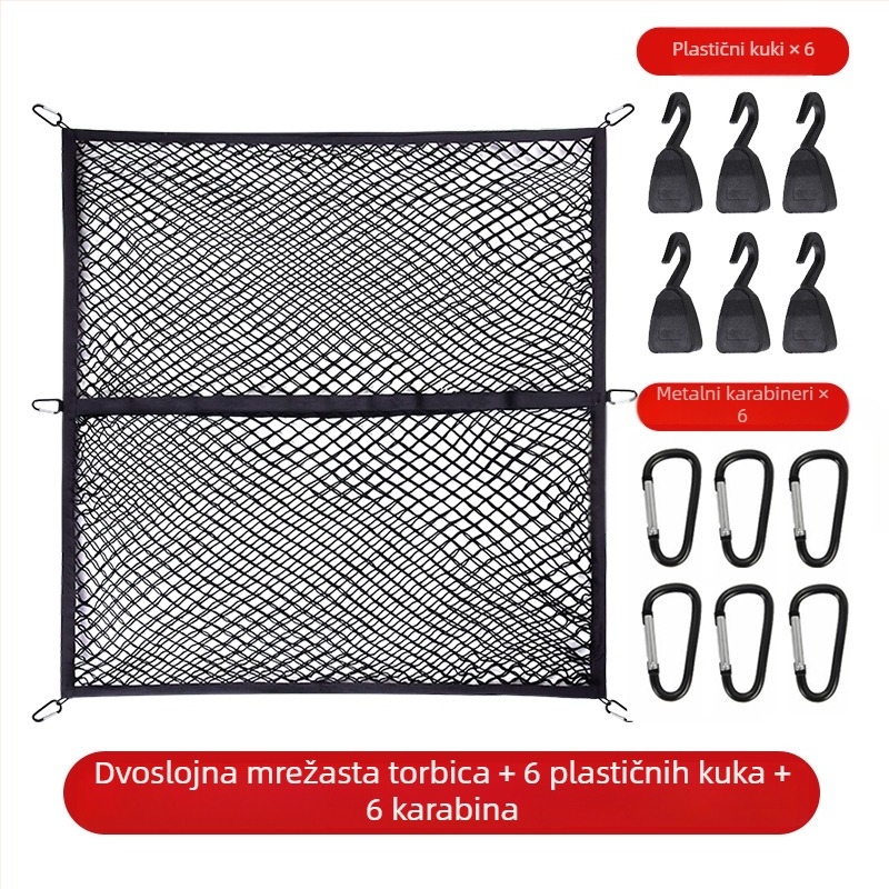 Stražnja mreža za prtljažnik, poliester, univerzalna prilagodba, sklopiva, prilagodljiva, mogućnost otiska logotipa