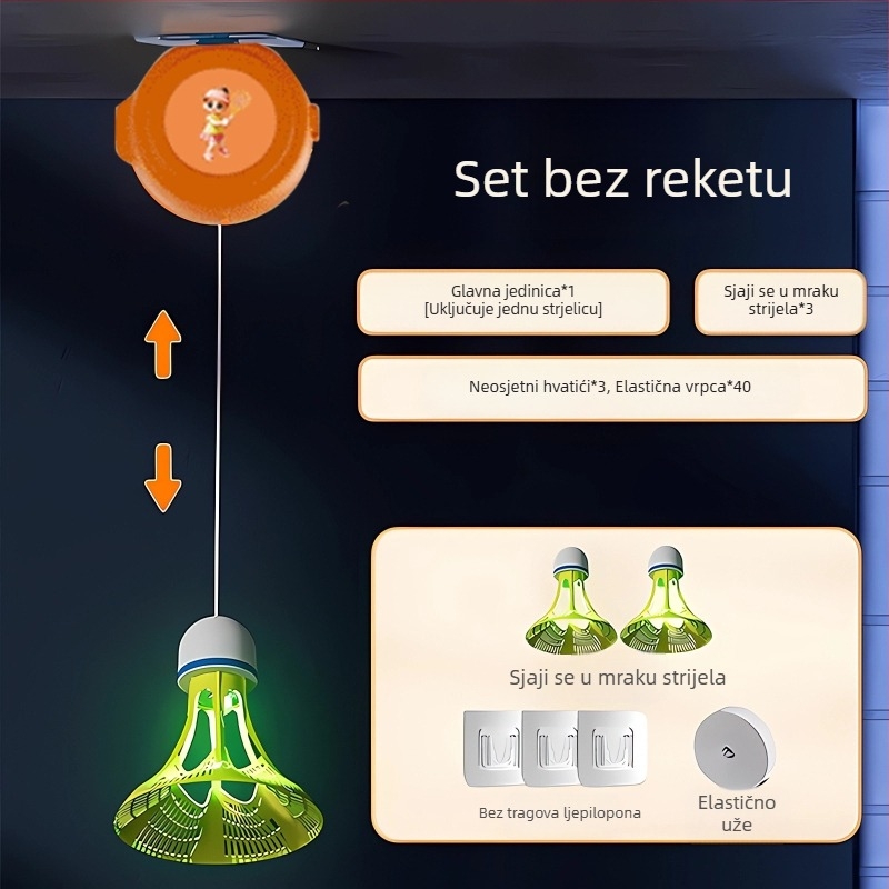 Trening badminton lopte s automatskim povratkom, obiteljska interakcija, set od 3 komada, okvir od željezne legure, najlon navoji, težina 90–94 g