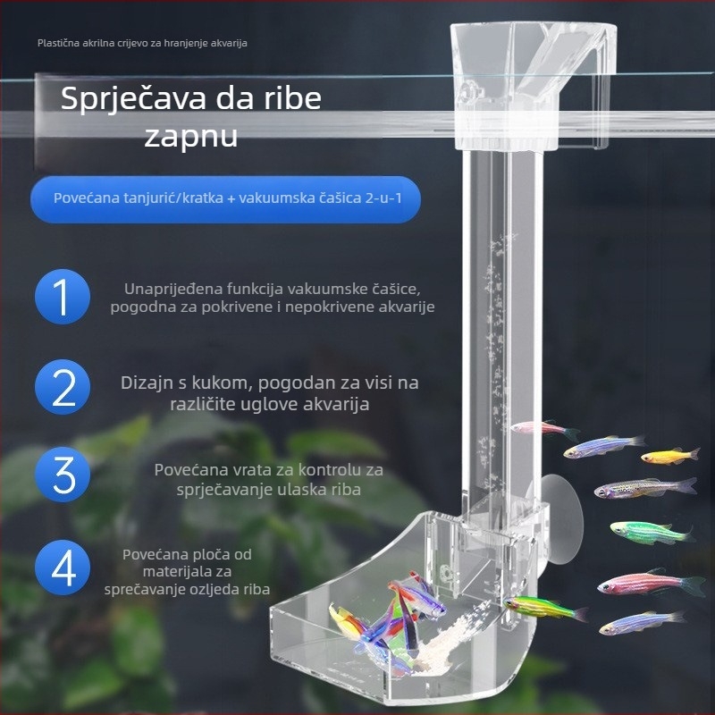 JENECA plastična akrilna cijev za hranjenje za akvarij s dizajnom protiv plutanja, ručna hranilica za ribe