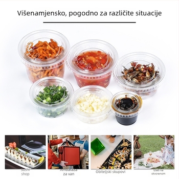 Jednokratne okrugle PET plastične čašice s poklopcem za umake i pudinge, zapremina manje od 100 ml, set