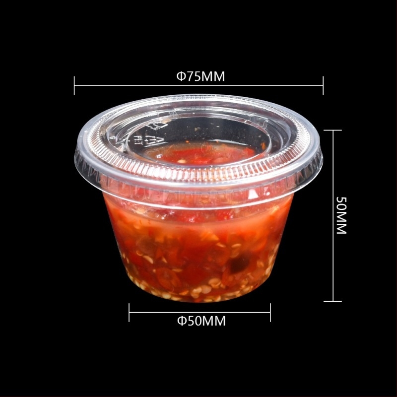 Jednokratne okrugle PET plastične čašice s poklopcem za umake i pudinge, zapremina manje od 100 ml, set