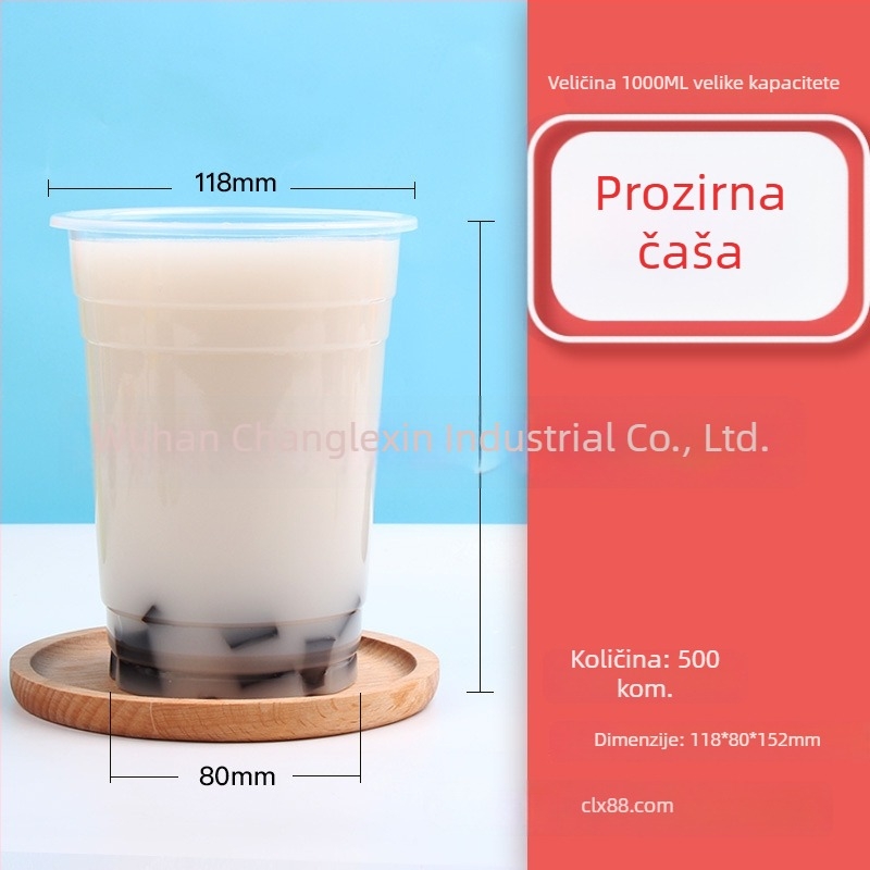 Jednokratna PP čaša za napitke, 1000 ml, oblik U, tisak logotipa, mogućnost prilagodbe