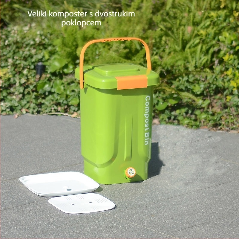 Kuhinjski kompostnik za kuhinjski otpad sa suho/mokro odjeljivanje i fermentacijom, Bokashi kutija za kompost, zatvorena plastična posuda, brend Manxiu (ovlaštena privatna marka), EM bakterijski inokulum