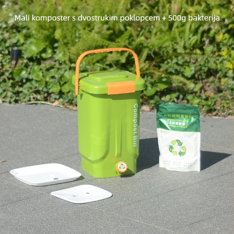 Kuhinjski kompostnik za kuhinjski otpad sa suho/mokro odjeljivanje i fermentacijom, Bokashi kutija za kompost, zatvorena plastična posuda, brend Manxiu (ovlaštena privatna marka), EM bakterijski inokulum