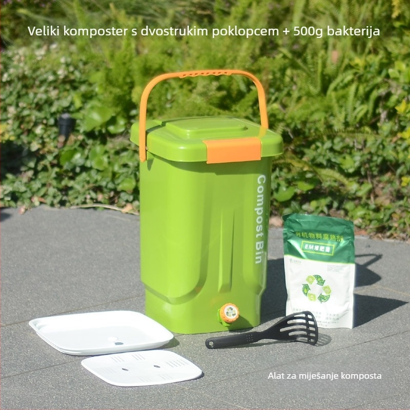 Kuhinjski kompostnik za kuhinjski otpad sa suho/mokro odjeljivanje i fermentacijom, Bokashi kutija za kompost, zatvorena plastična posuda, brend Manxiu (ovlaštena privatna marka), EM bakterijski inokulum