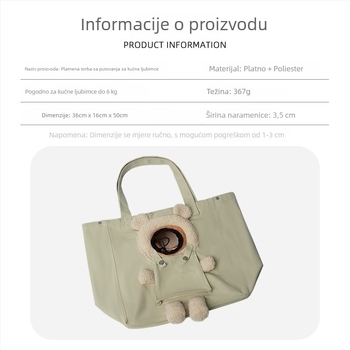 Torba za nošenje mačaka s otvorenim gornjim dijelom, prozračna platnena torba za rame