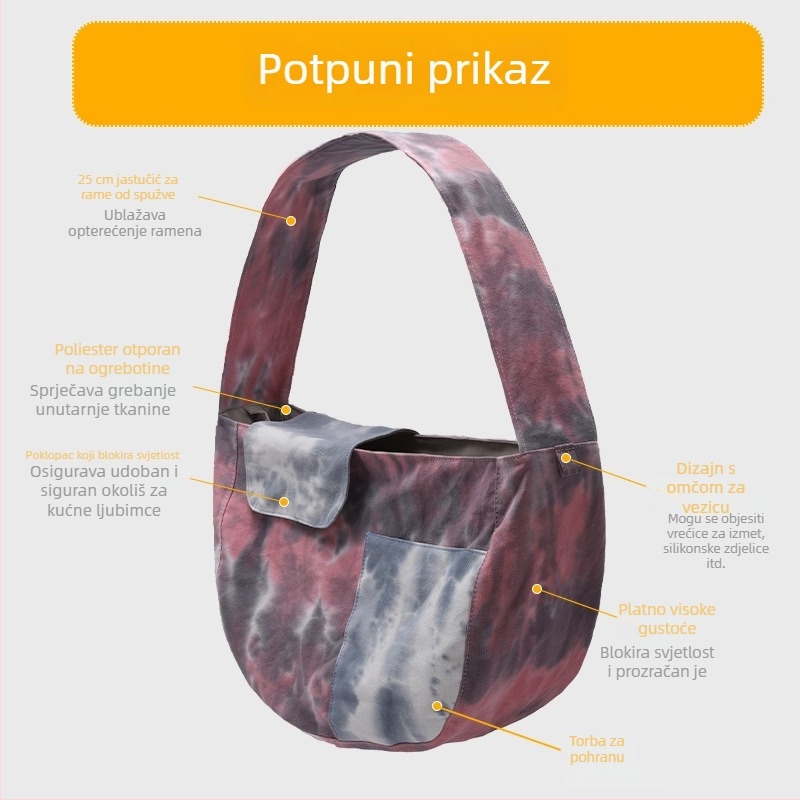 Torba za prijevoz kućnih ljubimaca od platna s tie-dye uzorkom, za mačke i male pse, preko ramena