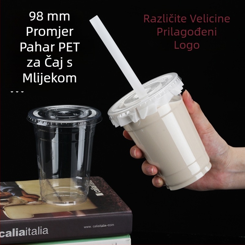 Jednokratna PET čaša za piće s poklopcem, prozirna, ovalnog oblika, moguće tiskanje logotipa.