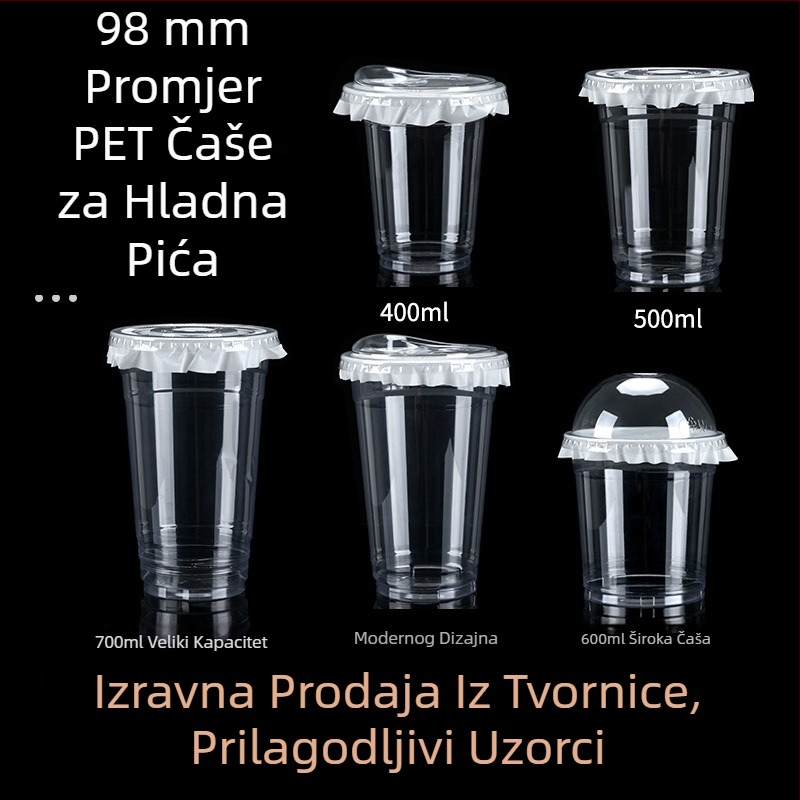 Jednokratna PET čaša za piće s poklopcem, prozirna, ovalnog oblika, moguće tiskanje logotipa.