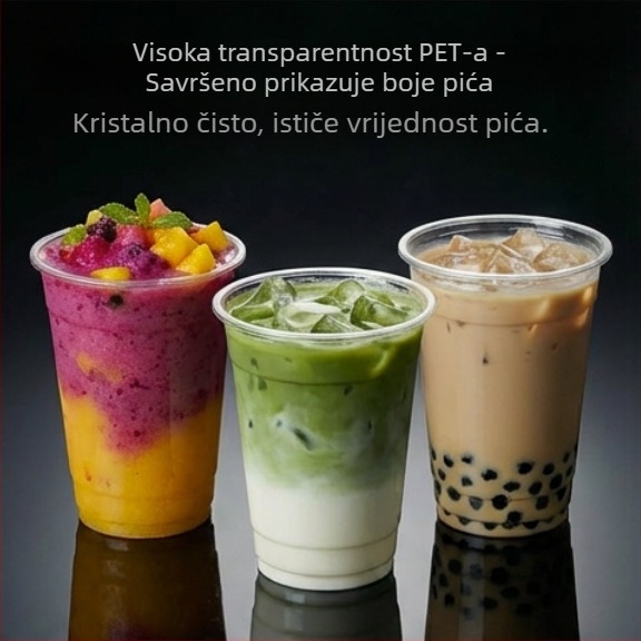 Jednokratne PET čaše s poklopcem, 501–600 ml, prozirne, okruglog oblika, za milk tea, hladna pića, jogurt — biorazgradivo, moguć tisak logotipa, prilagodljivo