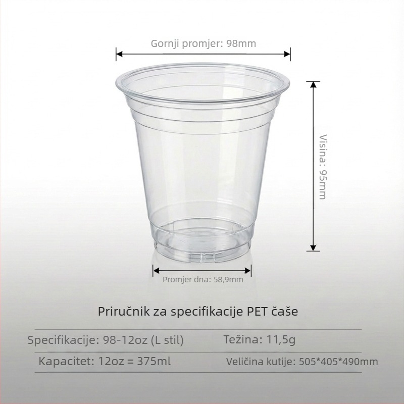 Jednokratne PET čaše s poklopcem, 501–600 ml, prozirne, okruglog oblika, za milk tea, hladna pića, jogurt — biorazgradivo, moguć tisak logotipa, prilagodljivo