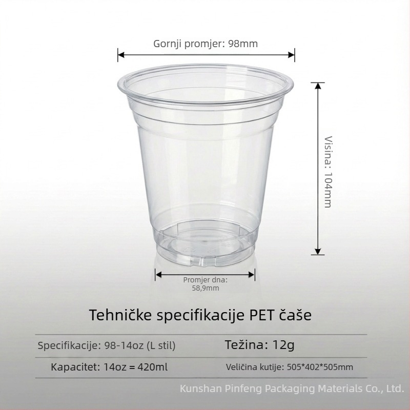 Jednokratne PET čaše s poklopcem, 501–600 ml, prozirne, okruglog oblika, za milk tea, hladna pića, jogurt — biorazgradivo, moguć tisak logotipa, prilagodljivo